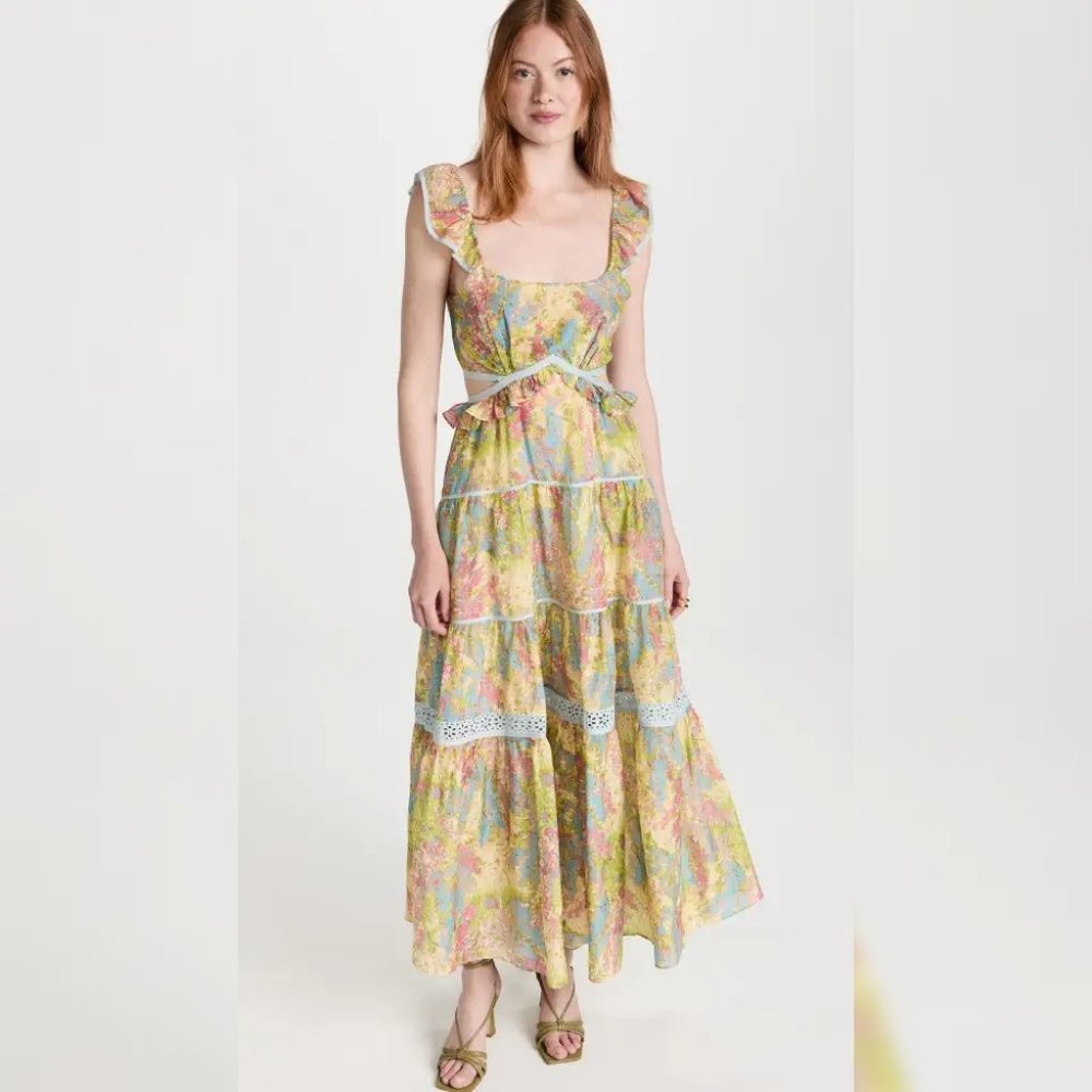 Love Shack Fancy Madsen Dress S Women Party Floral Tiered Flared Maxi NWT 34235